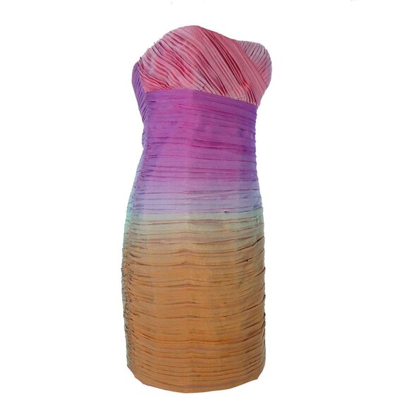 ALICE + OLIVIA Jasmine $498 Pleated Silk Ombre Strapless Bustier Mini Dress 6 - Picture 1 of 10